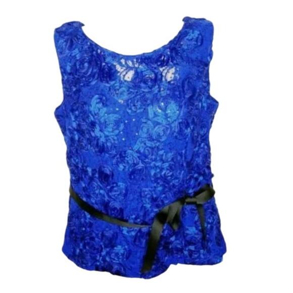 Alex Evenings Formal Sleeveless Top S Blue Belt - Picture 1 of 6